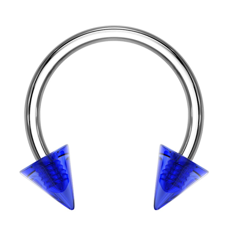 A 16 gauge blue spike earring pictured against a white background.