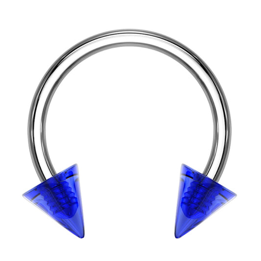 A 16 gauge blue spike earring pictured against a white background.