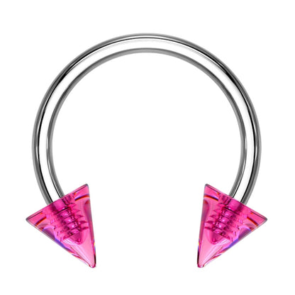 A 16 gauge pink spike earring pictured against a white background.