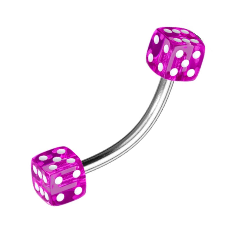 A 16 gauge purple dice earring pictured against a white background.