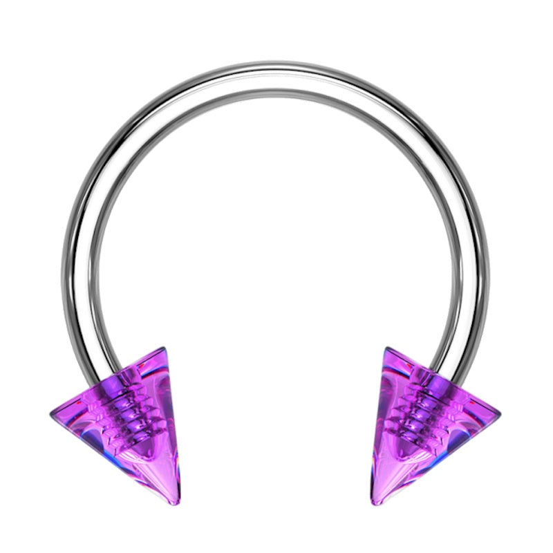 A 16 gauge purple spike earring pictured against a white background. 