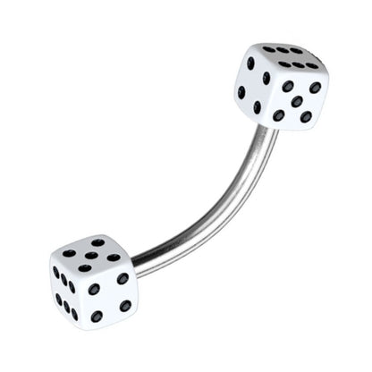 A 16 gauge white dice earring pictured against a white background.