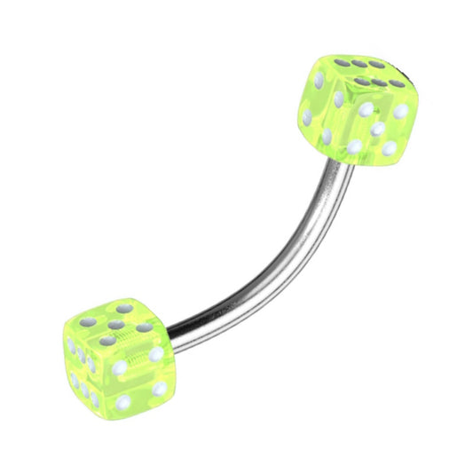 A 16g green dice earring pictured against a white background.