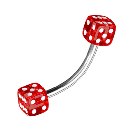 A 16g red dice earring pictured against a white background.