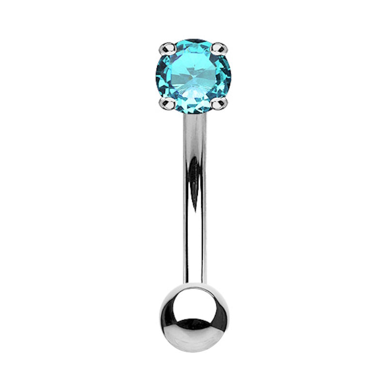 An aqua CZ rook piercing barbell pictured against a white background.