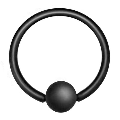 A black captive bead ring earring pictured against a white background.