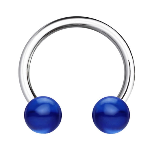 A blue balls 16 gauge earring pictured against a white background.