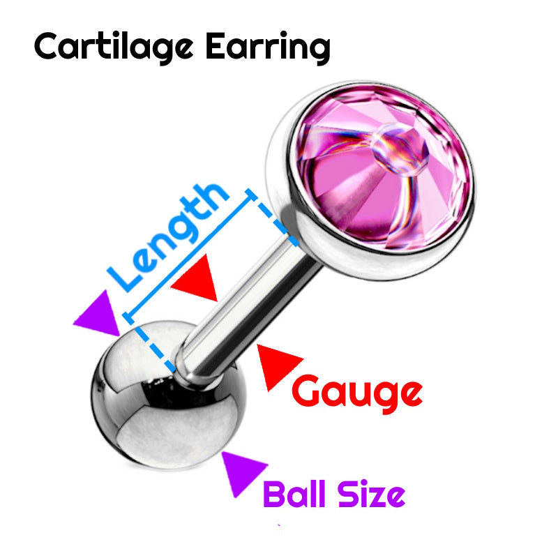 A chart showing the dimensions of measurement for a cartilage earring.