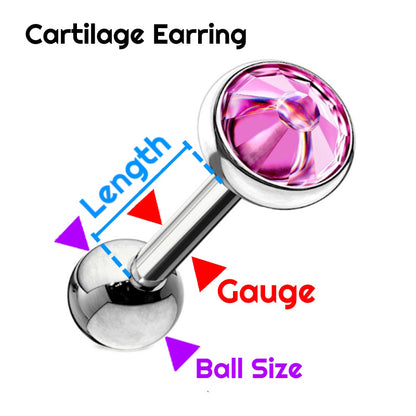 A chart showing the dimensions of measurement for a cartilage earring.