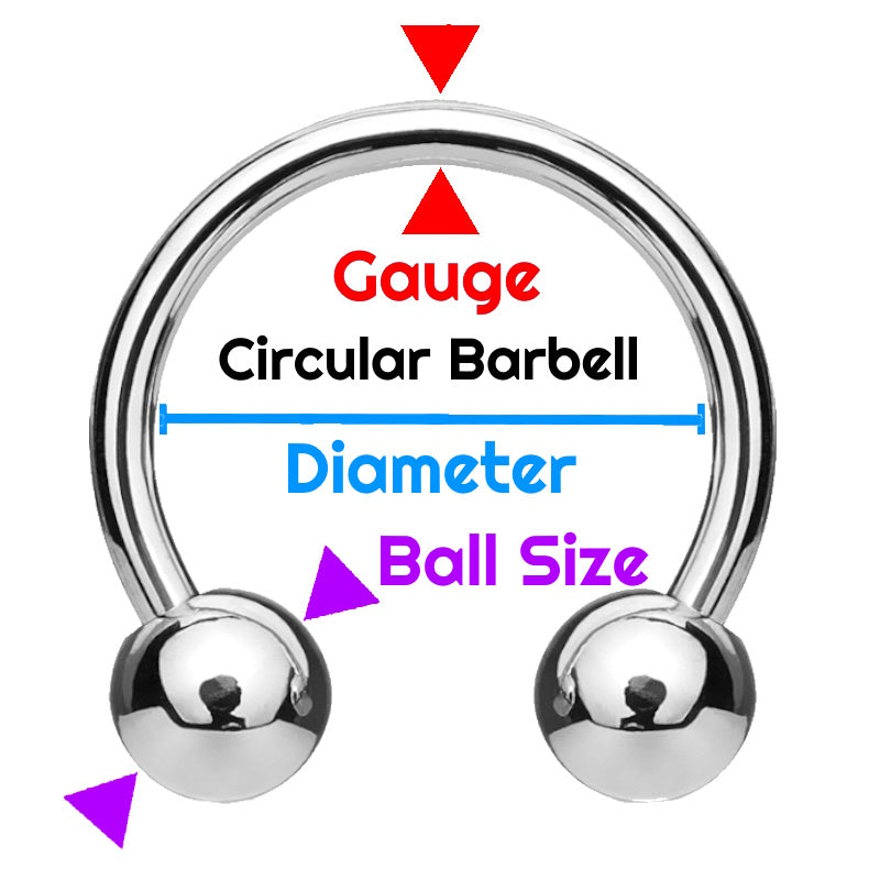 A chart showing the dimensions of measurement for a circular barbell.