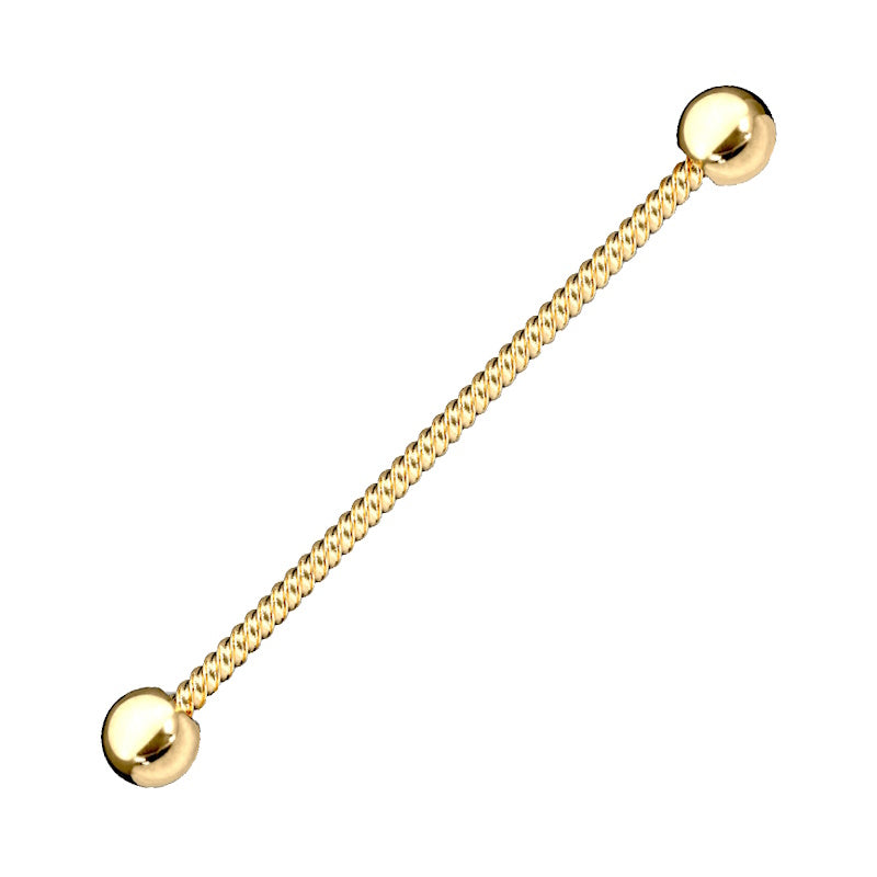 A gold plated twisted rope industrial bar pictured against a white background.