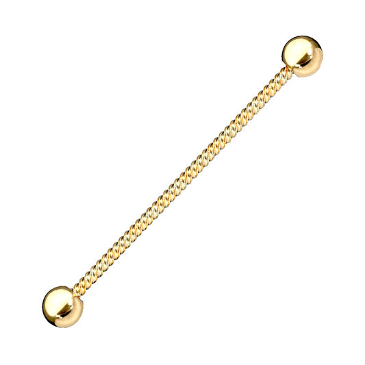 A gold plated twisted rope industrial bar pictured against a white background.