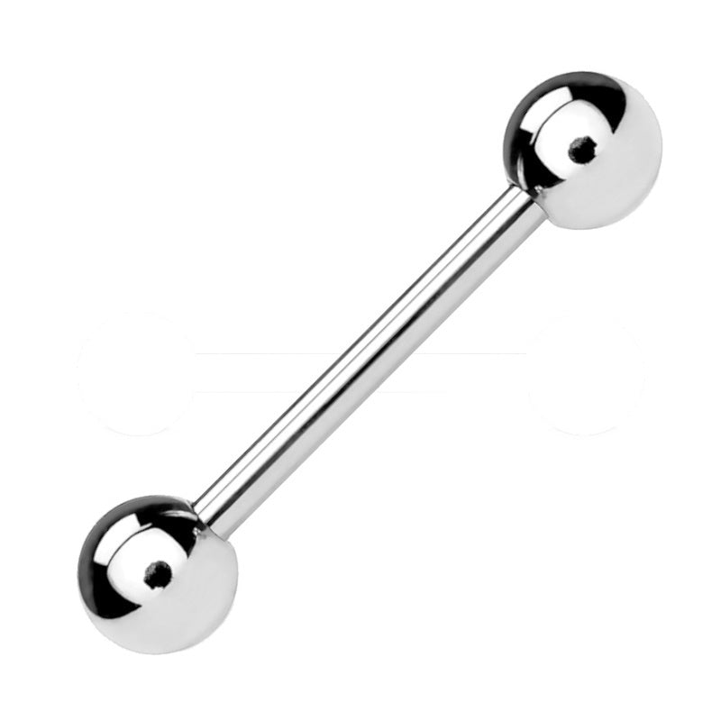 An implant-grade titanium barbell earring pictured against a white background.