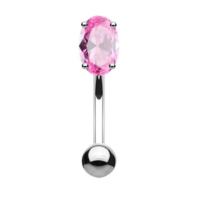 A pink cubic zirconia rook piercing earring pictured against a white background.