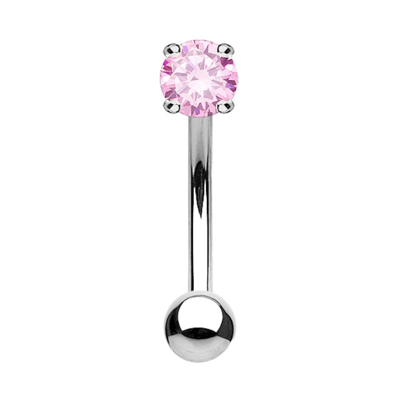 A pink CZ rook piercing barbell pictured against a white background.