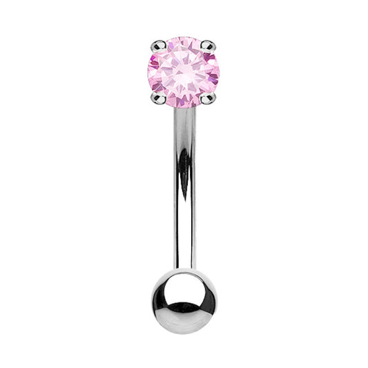 A pink CZ rook piercing barbell pictured against a white background.