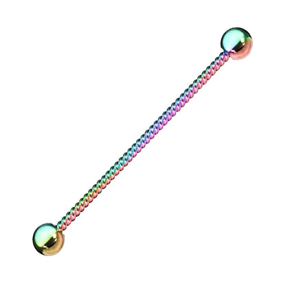 A rainbow twisted rope industrial bar pictured against a white background.