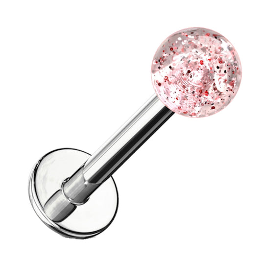 A red glitter labret earring pictured against a white background.