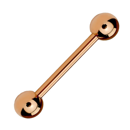 A rose gold barbell earring pictured against a white background.