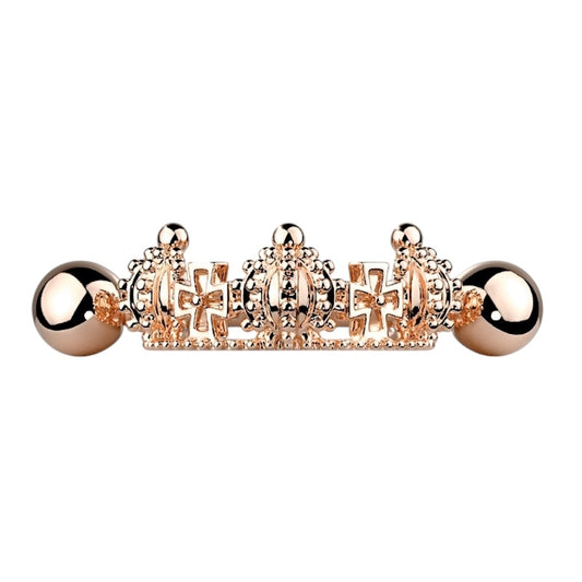 A rose gold crown earring cuff pictured against a white background.