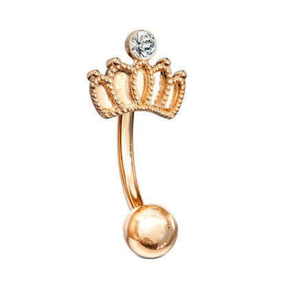 A rose gold crown rook earring pictured against a white background.