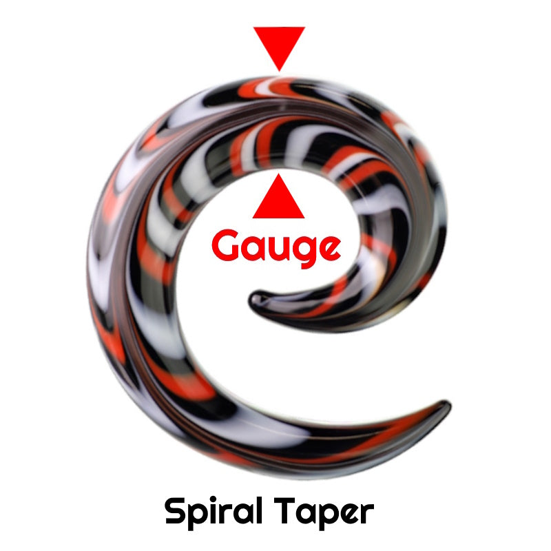 An example of the gauge dimension of a spiral taper earring.