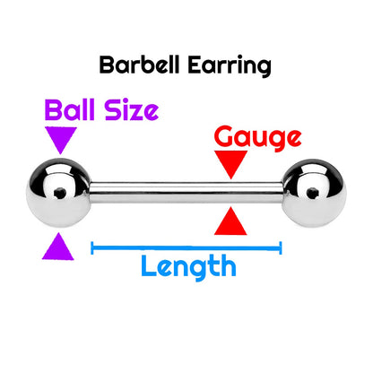 A chart showing the dimensions of measurement for a straight barbell.