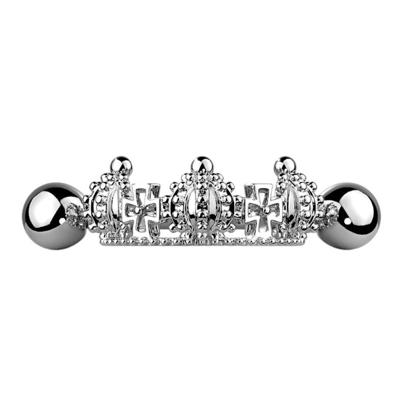 A surgical steel crown earring cuff pictured against a white background.