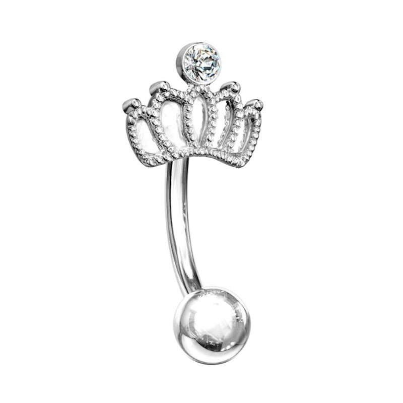 A surgical steel crown rook earring pictured against a white background.