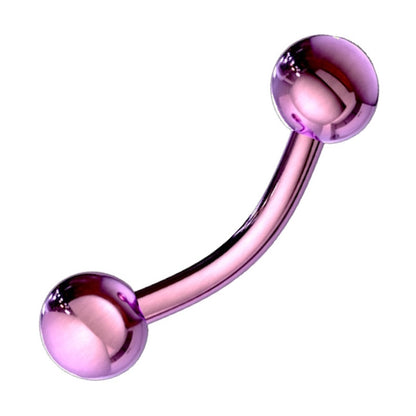 A surgical steel purple curved barbell earring pictured against a white background.