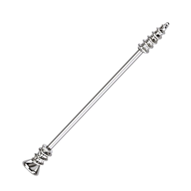 A surgical steel screw industrial piercing bar pictured against a white background.