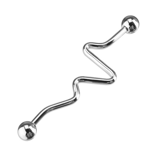 A surgical steel zig zag industrial bar pictured against a white background.