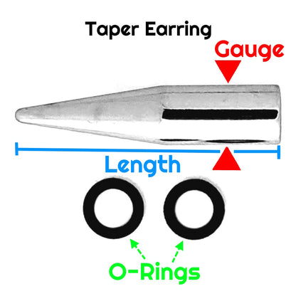 A chart showing the dimensions of measurement for a taper earring.