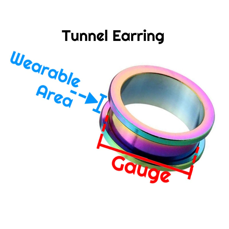 The tunnel earring dimensions including the wearable area and gauge.